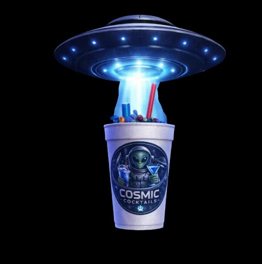 Menú Cosmic Cocktails iluminado por un OVNI
